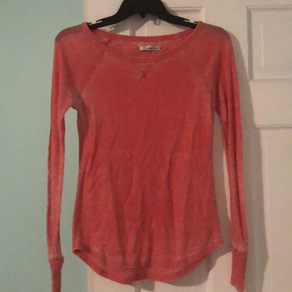 Pink American eagle shirt waffle style